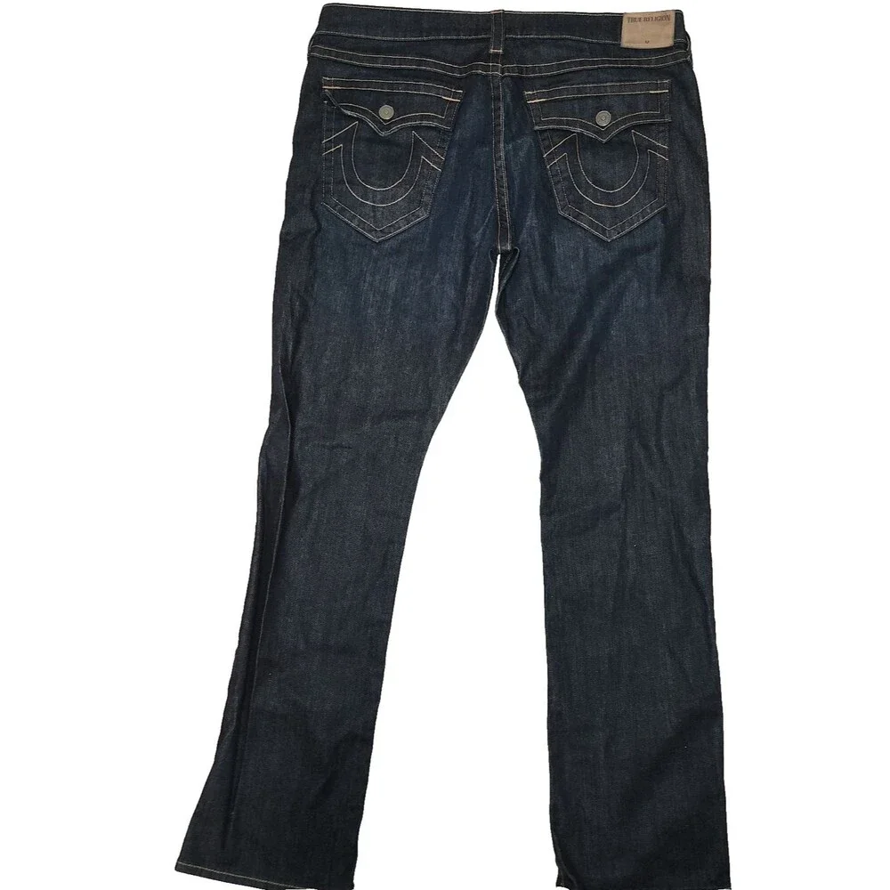 Vtg True Religion Ricky Super T Jeans 40 Made in USA Dark Wash Y2K Thick Stitch